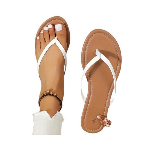 Women's (Beach)-(Flat)-(Flip Flops)-(White/Brown)-(Size 8)-(New)-$20.00 - Picture 2 of 6